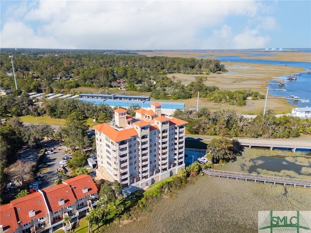 aerial view with a water view