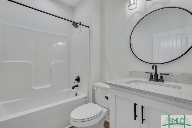 full bathroom with vanity, toilet, and shower / bathtub combination