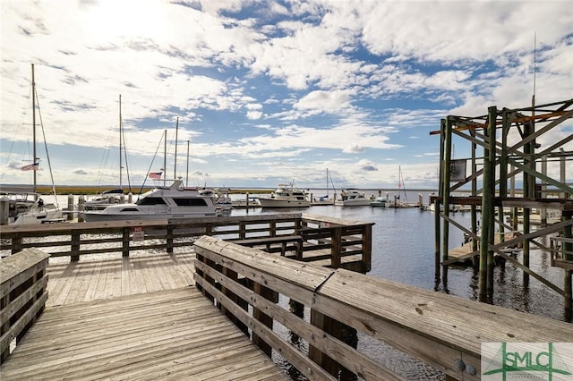 dock area featuring a water view