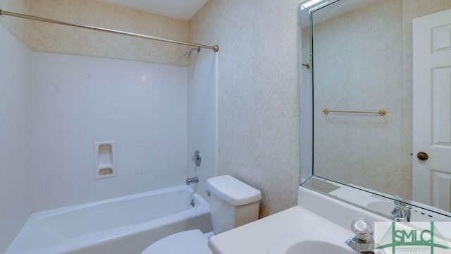 full bathroom with vanity, toilet, and shower / bathtub combination