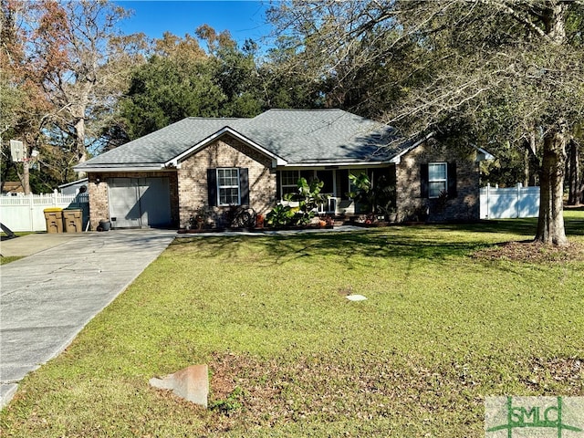 ranch-style home featuring a front lawn