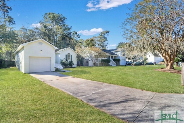 17 S Lake Dr, Savannah, GA 31410 - single story home with driveway, a front lawn, a residential view, and a garage