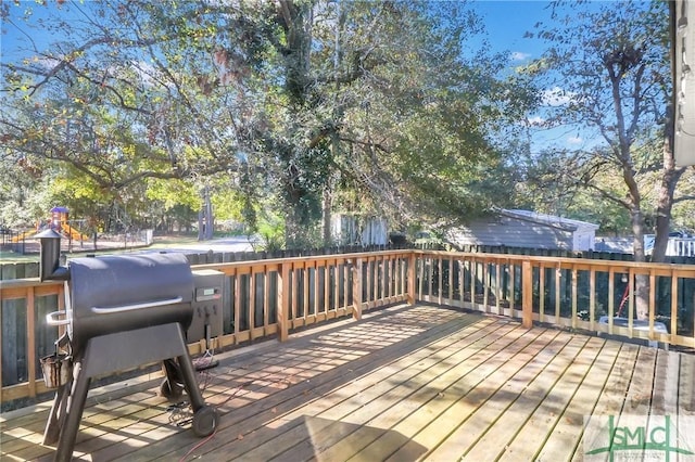 17 S Lake Dr, Savannah, GA 31410 - wooden deck featuring a grill