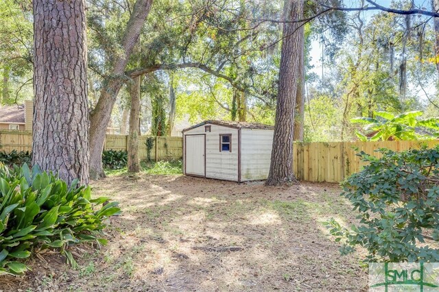 view of yard with a storage shed