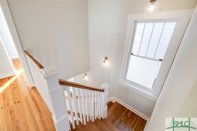 stairs featuring wood-type flooring