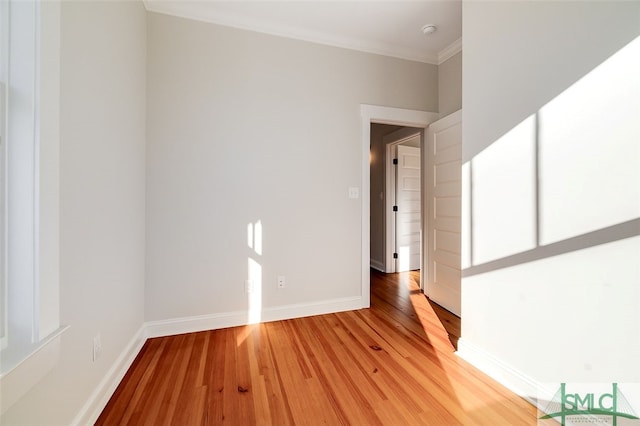 spare room featuring crown molding and hardwood / wood-style flooring