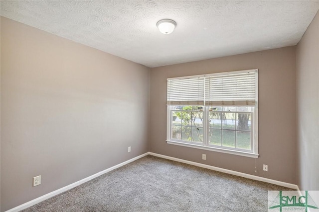 spare room featuring carpet floors and a textured ceiling