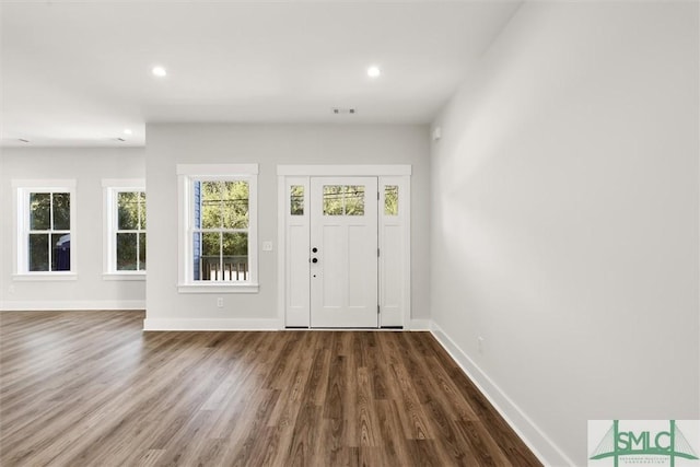 foyer with dark hardwood / wood-style flooring