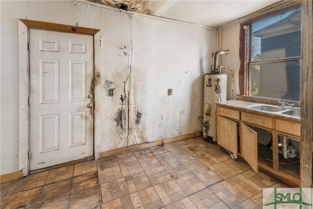 interior space featuring sink and water heater