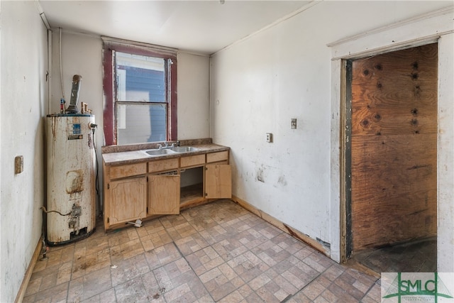 interior space with sink and water heater