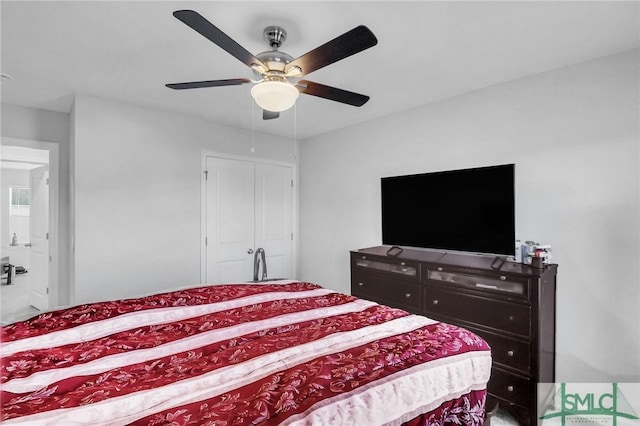 bedroom featuring ceiling fan