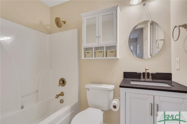 full bathroom with shower / tub combination, vanity, and toilet