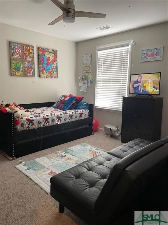 bedroom with carpet and ceiling fan