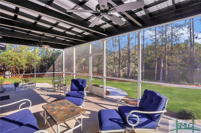 view of patio featuring ceiling fan