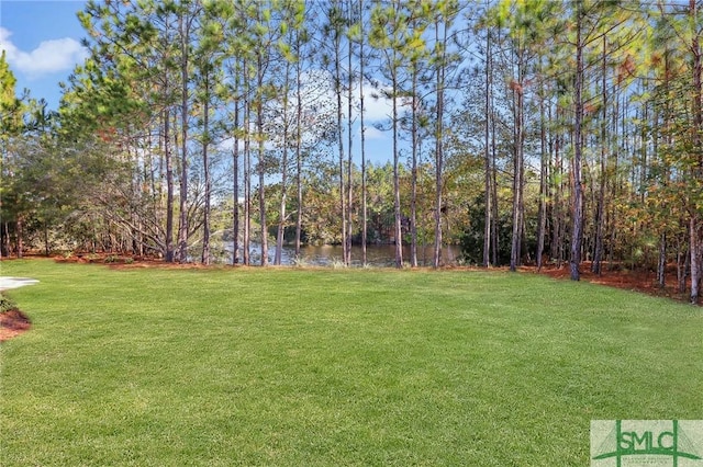 view of yard with a water view