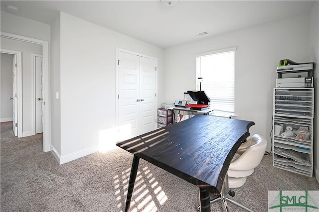 view of carpeted home office