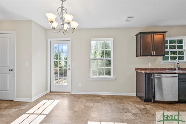 interior space with sink and a notable chandelier