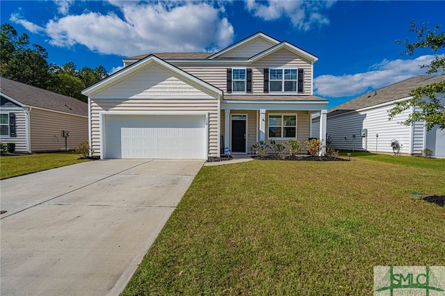 view of front property with a porch and a front yard