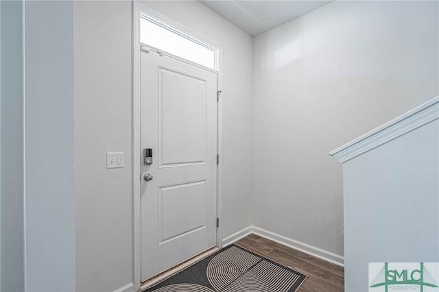 foyer entrance featuring dark hardwood / wood-style floors