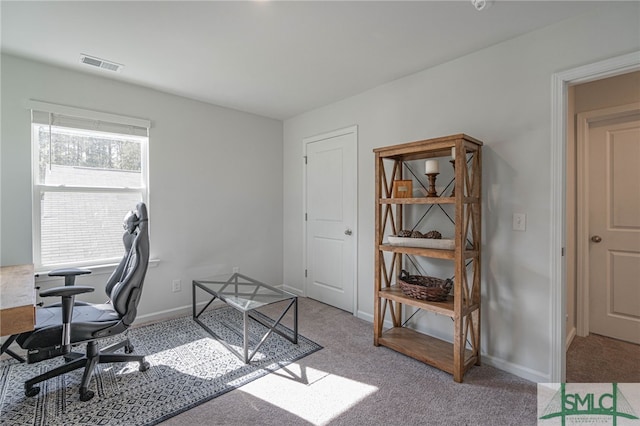 home office with light carpet