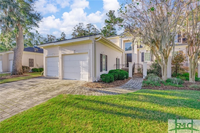 view of front of property with a garage and a front yard