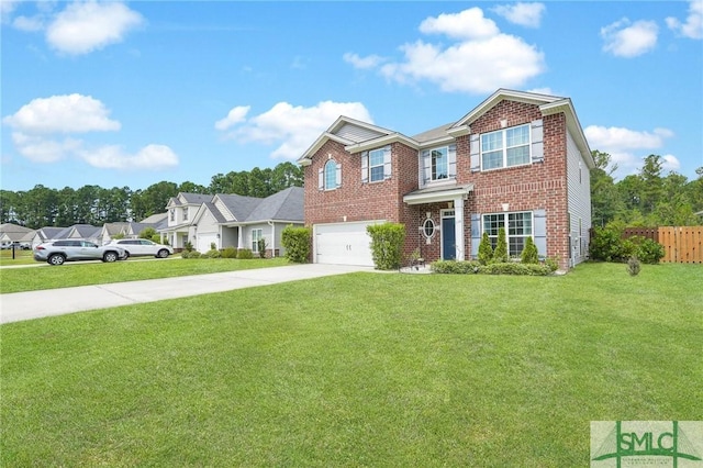 view of front facade with a garage and a front lawn