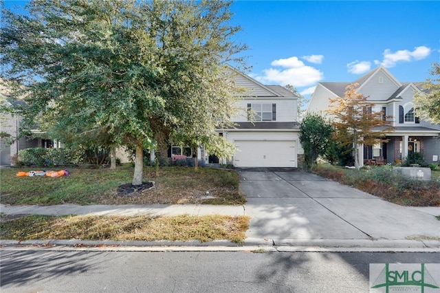 obstructed view of property featuring a garage