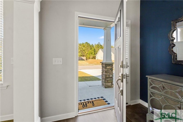 foyer with a wealth of natural light and hardwood / wood-style floors