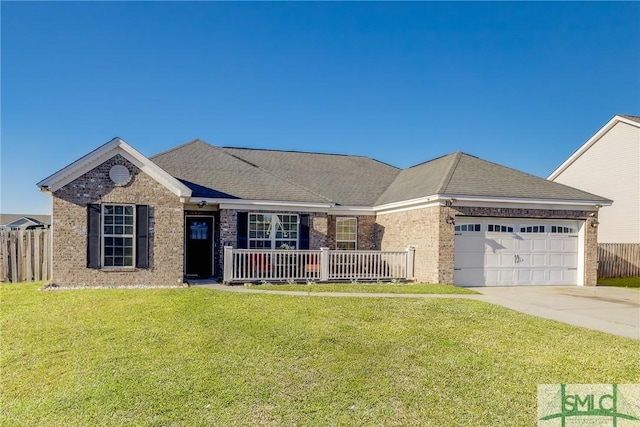 single story home with a garage and a front yard