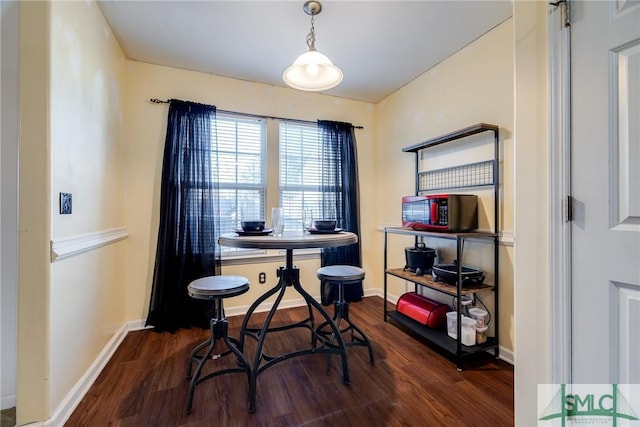 dining space featuring dark wood-type flooring