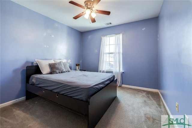 bedroom featuring carpet flooring and ceiling fan