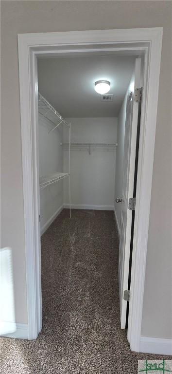 spacious closet with dark carpet