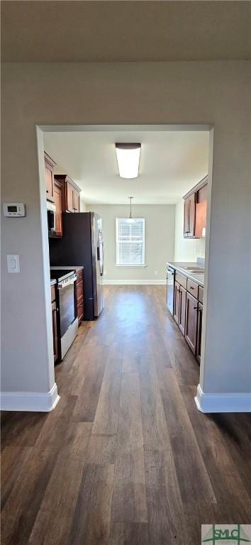 kitchen with dark hardwood / wood-style flooring and stainless steel appliances