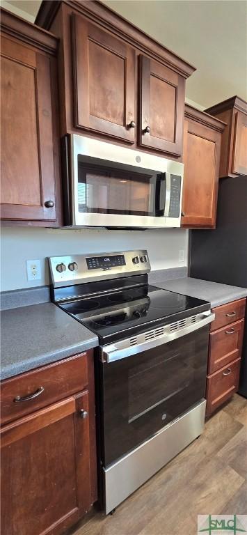 kitchen with light wood-type flooring and stainless steel appliances