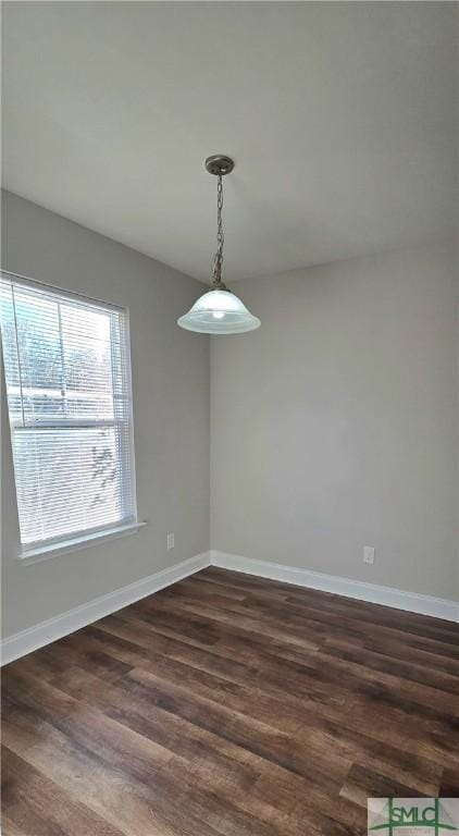 unfurnished dining area featuring dark wood-type flooring