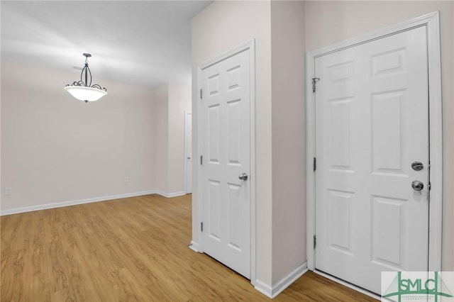 foyer entrance with light hardwood / wood-style floors