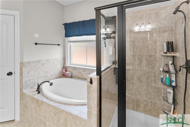 bathroom featuring tile patterned flooring and independent shower and bath