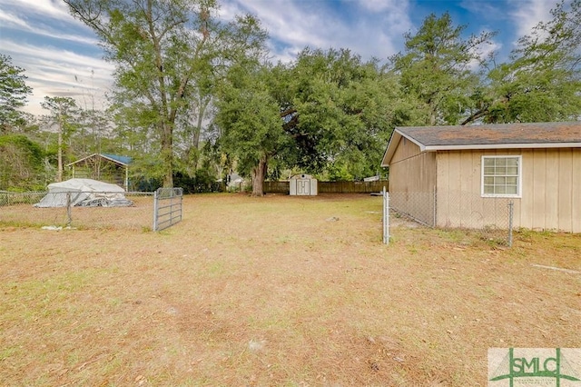 view of yard with a storage unit