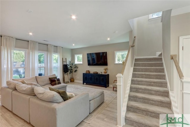 living room with light wood-type flooring