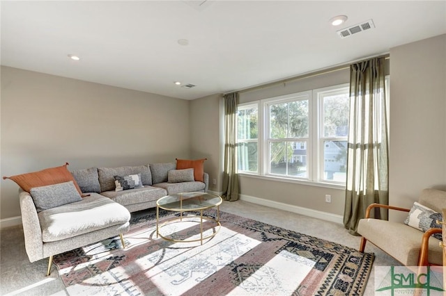 living room with carpet flooring