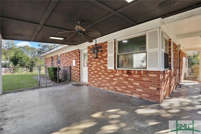 view of patio featuring ceiling fan