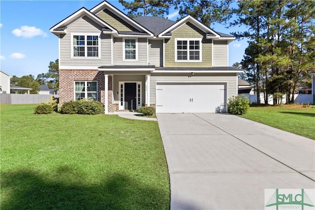 view of front facade featuring a garage and a front lawn