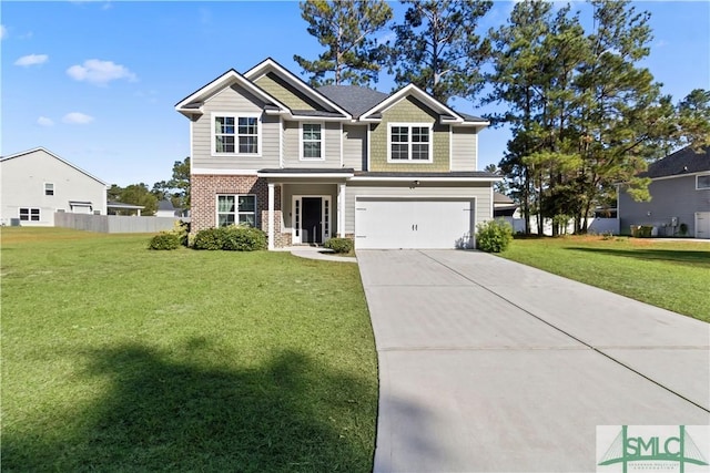 craftsman-style house with a front yard and a garage