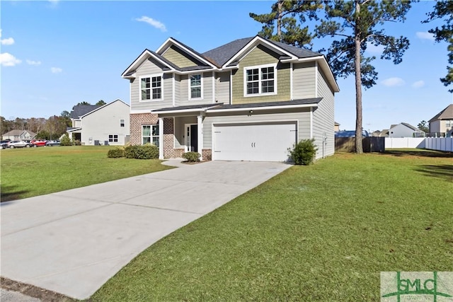 craftsman-style home with a front yard and a garage