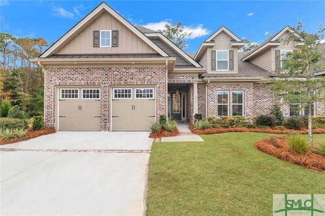 craftsman-style home with a front lawn and a garage