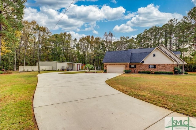 view of property exterior featuring a yard and a garage