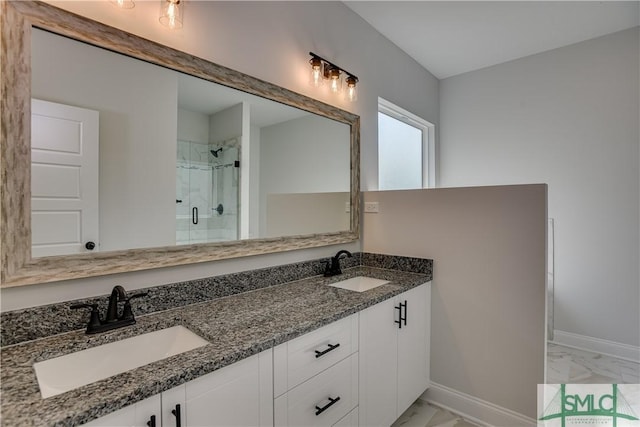 bathroom featuring vanity and walk in shower