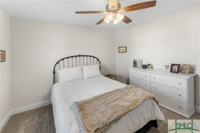 bedroom featuring carpet flooring and ceiling fan