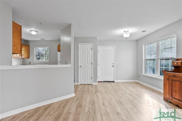 interior space featuring a healthy amount of sunlight, light wood-type flooring, and a textured ceiling