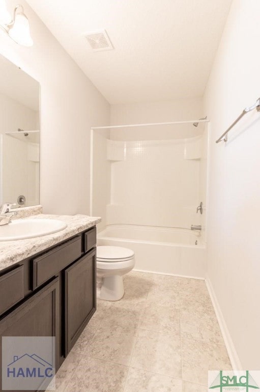 full bathroom featuring vanity, toilet, and bathing tub / shower combination